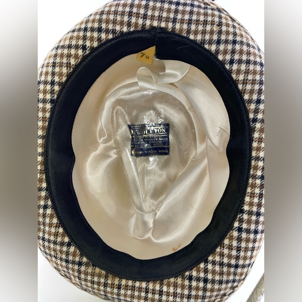 Pendleton Men's Size 7 1/4 Fedora Hat Cap houndstooth Pure Virgin Wool Feather   - Picture 8 of 8